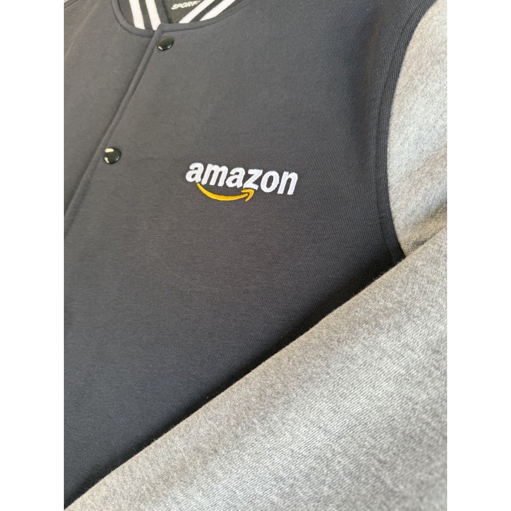 SportTek Mens XL Black Varsity Jacket Snap Front Amazon Logo CLE3 5 Years - Picture 3 of 11